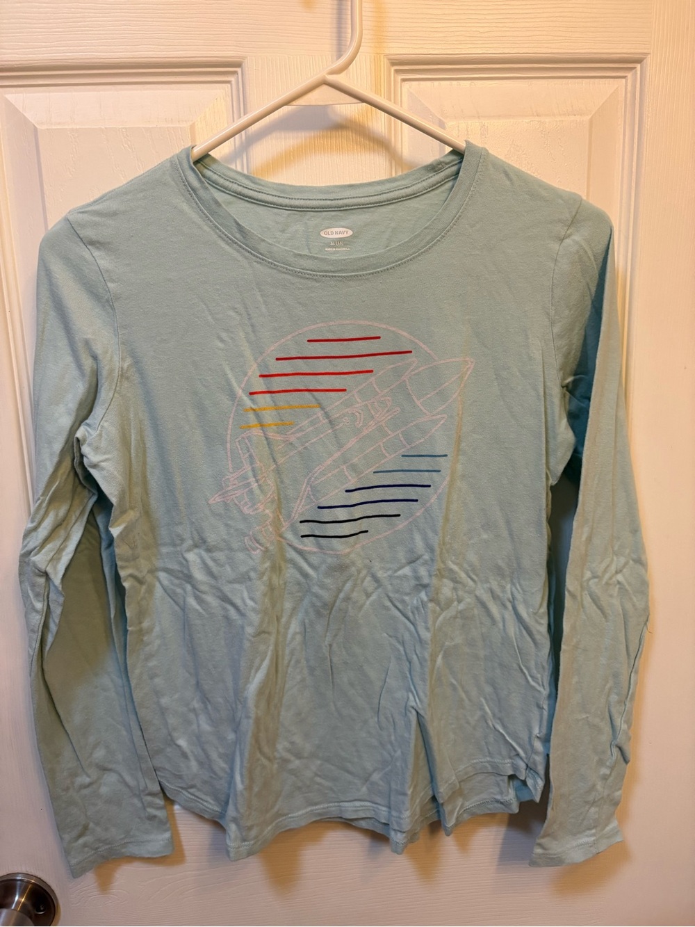 Old Navy Light Blue Long-Sleeve Tee with Multicolor Graphic